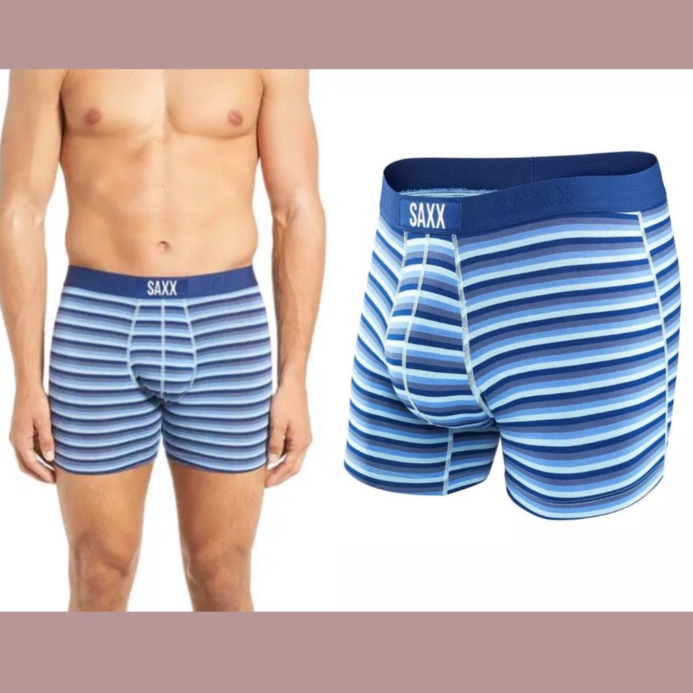NIB‎ SAXX [ Small ] Vibe Modern Fit Stretch 5" Boxer Briefs in Blue Stripe
